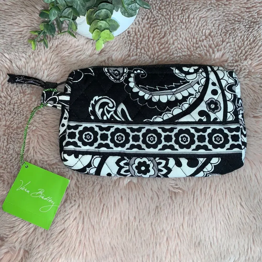 NWT Vera Bradley Midnight Paisley Black / White Small Travel Cosmetic Bag